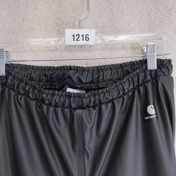 Carhartt Rain Pants Mens S Black Waterproof Snap Hem Elastic Waist Work - Picture 8 of 8